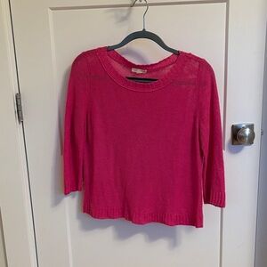 Eileen Fisher Vibrant Pink Boat Neck Sweater 100% Linen